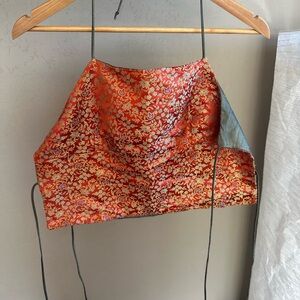 Red Floral Brocade Halter Top